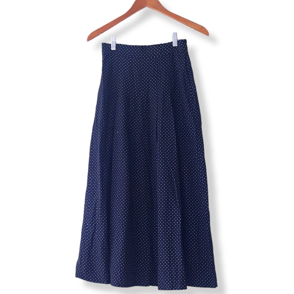 Navy Polka Dot A-Line Maxi Skirt